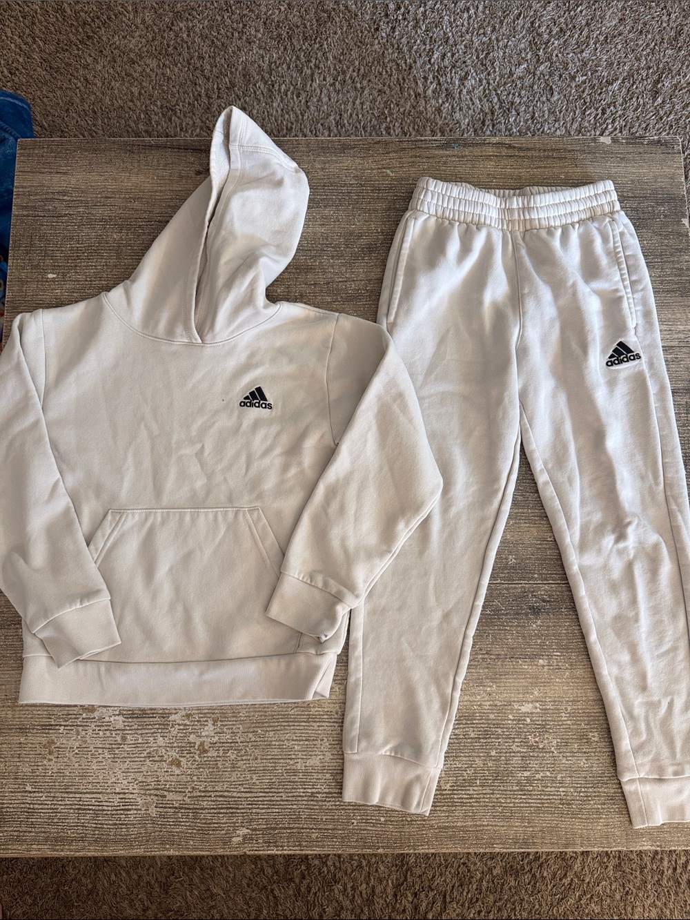 Adidas big boys cream/taupe sweatsuit - hoodie and sweatpants